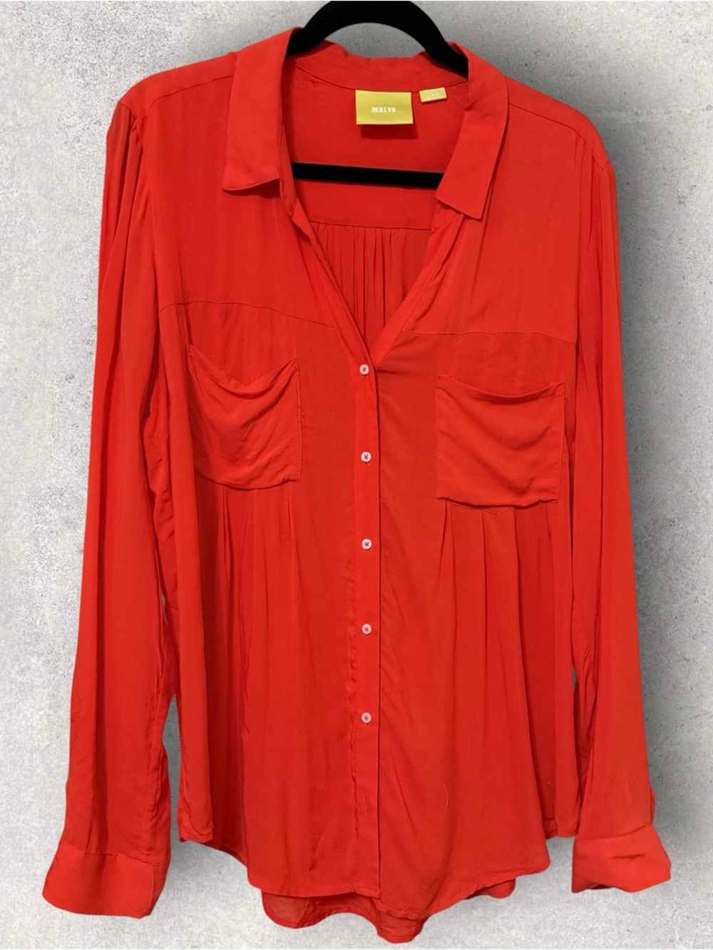 Maeve by Anthropologie Sicilian Orange Classic Roll Tab Sleeve Button Down Large